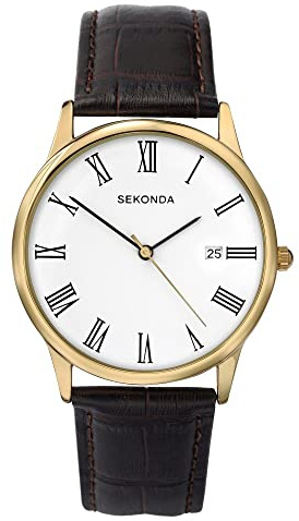 Sekonda Men's Analogue Quartz Watch with 38mm Alloy Case, White Dial and Leather Upper Strap 3676
