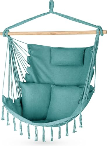 Chaise Suspendue avec 2 Coussins, Balançoire Hamac - 100x130x75cm - BIS 150 kg - pour Intérieur et Extérieur - Style Bohème Adapté à Tout Décor - Idéal Our Balcon ou Jardin (Vert)