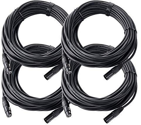 Pronomic 4er Set XFXM-20 Mikrofonkabel (20m Länge, XLR female 3-pol -> XLR male 3-pol, Stecker handgelötet, säure- und ölfest, Spannzangen-Zugentlastung) schwarz