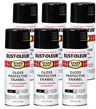 Rust-Oleum 7779830-6PK Stops Rust Spray Paint, 12 oz, Gloss Black, 6 Pack