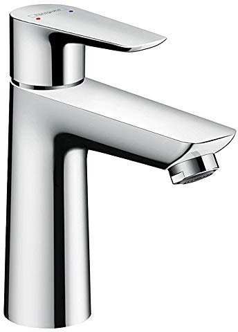 hansgrohe Talis E - Waschtischarmatur mit Zugstangen-Ablauf, Wasserhahn Bad mit Auslauf Höhe 104 mm, Mischbatterie Waschbecken wassersparend (EcoSmart), Chrom, 71710000
