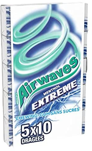 Airwaves Chewing-gum au menthol extrême, sans sucres - les 5 étuis de 10, 70g