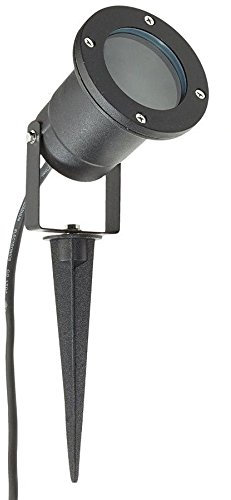 Long Life Lamp Company GU10 Outdoor Garden Spike Ground Mount or Wall Light IP65 Matt Black 2 Metre Cable
