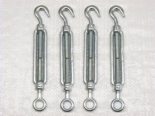Hook to Eye Turnbuckle Galvanised Open Body Straining Screws x4 from 5MM - 32MM (Caravan Open Body Screw Hook)