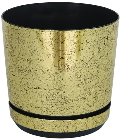KERD Blumentopf 14 cm, Altgold (012), dekorativ, hochwertig, aus recyceltem Material, mit Drainagesystem, mit Untersetzer, handbeklebt, gealtertes Gold, stilvoll, Vintage-Touch, rustikal, Loft