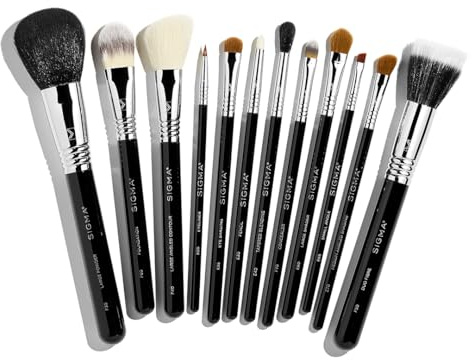 Sigma Beauty Essential Makeup Brushes Set – Professional Grade Makeup Brush Set with Premium Fibers and Sleek, Durable Handles for Face & Eyes, Includes 12 CK001 Black Makeup Brushes