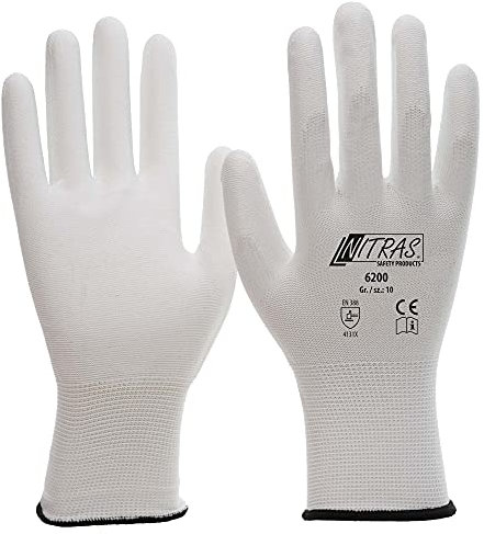 12 Paar Montagehandschuh Nylon NITRAS 6200 weiß PU Handschuhe Gr. XL (9)
