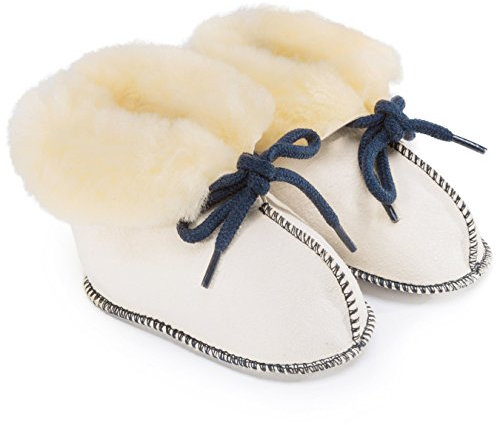 Baby-Schuhe aus medizinischem Lammfell von WERNER CHRIST- Fellschuhe, Lammfellschuhe für Kinder (Junge, Mädchen, Kleinkind), Hausschuhe mit blauem Garn, Größe 19-20