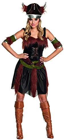 Boland - Kostüm für Erwachsene Wikingerin, Rock, Oberteil, Gürtel, Helm und Armstulpen, Mittelalter-Lady, Karneval, Mottoparty