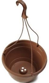 27CM TERRACOTTA / BROWN PLASTIC HANGING POTS BASKETS PLANTERS (x5)
