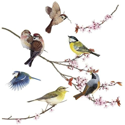 Komar Fenstersticker Vögel - Birds - 2 Bogen in der Größe 31 x 31 cm - Fensteraufkleber, Fensterdeko, Fensterfolie, Blaumeise, Kohlmeise, Rotkehlchen, Gartenvögel, gegen Vogelschlag
