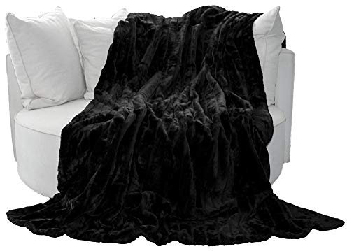 Brandsseller Kuscheldecke Fellimitat 150x200 cm – Flauschige Kunstfelldecke mit Fleece-Rückseite, warme Luxus Wohndecke für Sofa & Bett, weich & waschbar - Schwarz