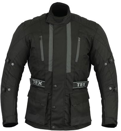 Texpeed Giacca da moto con protezioni - Giubbotto 4 stagioni da motociclista inverno invernale/estate impermeabile con armatura (EN 1621-1) Nero - 6XL