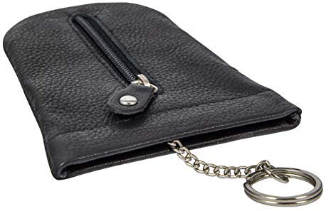 SCHLÜSSELETUI Leder Schlüsseltasche Schlüsselmäppchen Schlüsselmappe Schlüsselbeutel Schlüsselglocke Glocke Schwarz Geldbörse Geldbeutel Schlüssel Kleingeld Herren Damen Reißverschluss