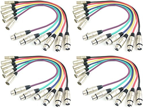 4 Set Adam Hall Mikrofonkabel je 0,5 m in den Farben Rot, Gelb, Grün, Blau, Vilolett, Schwarz, XLR female auf XLR male DMX Audio Studiokabel (0,5 m, Mehrfarbig, 4)