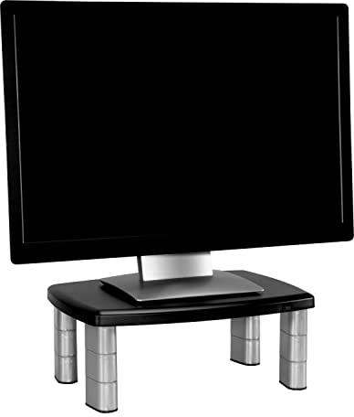3M Adjustable Monitor Stand Riser, Three Leg Segments Simply Adjust Height, Sturdy Platform Holds Up to 80 lbs for Monitors, Laptops, and Printers, Space for Storage Underneath, Silver/Black (MS80B)