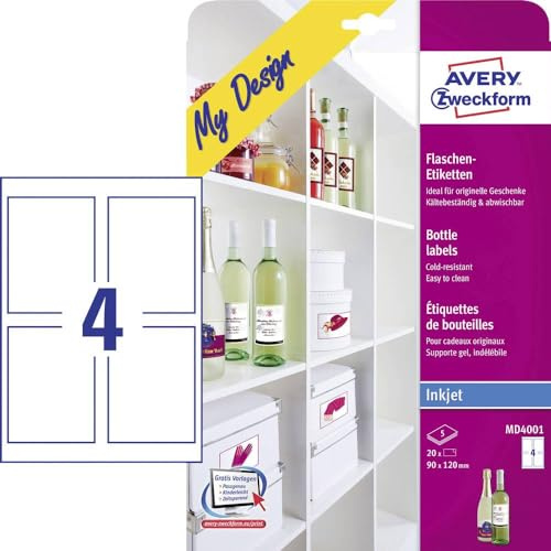 Avery MD4001 Flasketiketter, 120 x 90 mm - Vit