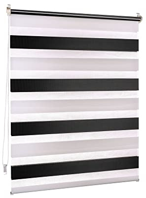 Victoria M. Doppelrollo Klemmfix ohne Bohren, 120 x 150cm (BxH) Schwarz - Weiß, Rollo Fensterrollo lichtdurchlässig & verdunkelnd，Duo-Rollo Klemmmontage Zebrarollo für Fenster & Türen