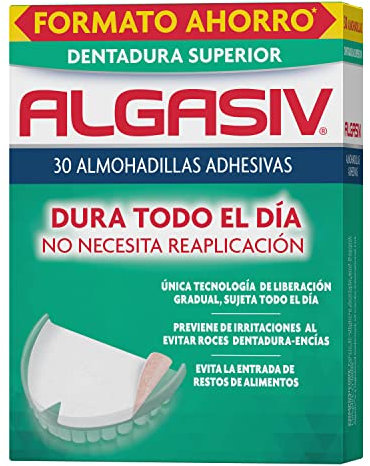 ALGASIV Almohadillas Adhesivas Para Dentaduras Postizas Superiores, 30 Unidades. Dura Todo El Da Y Protege Las Encas