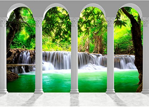 Runa Art Fototapete Wasserfall Landschaft Säulen Modern Vlies Wohnzimmer Schlafzimmer - Made in Germany - 308 x 220 cm Grün 9033010b