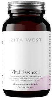 Zita West Vital Essence 1 - Premium First Trimester Pregnancy Vitamin & Mineral Support, Essential for Early Pregnancy - 60 Capsules (1 Month Supply)