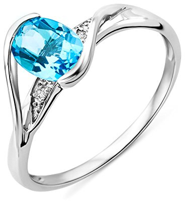 MIORE Damen Ring | echtes 9 Karat (375) Weißgold | mit Topas von 0,90 Karat und 2 echten Diamanten | hautfreundlicher Verlobungsring Gold | handgemachter Schmuck