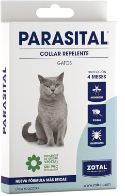 Zotal Parassital - Collare antiparassitario per gatti, protezione fino a 4 mesi, con oli essenziali naturali, repellente per zanzare, pulci e zecche (confezione da 1)