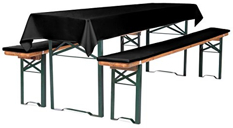 TexDeko® Bierbankauflage gepolstert Auflagenset 220x25x2cm waschbar mit Reißverschluss hochwertige Polsterung 3TLG Set blickdichte Tischdecke 250x100cm (Schwarz)