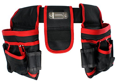 Spares2go 20 Pocket Double Tool Belt Heavy Duty Joiners Carpenter Builders Nails Pouch