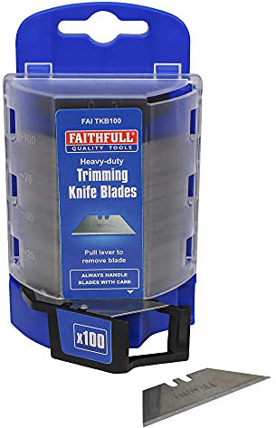 Faithfull Heavy-Duty Trimming Knife Blades with Storage Box Dispenser – Pack of 100