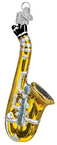 Old World Christmas Musical Instruments Glass Blown Ornaments for Christmas Tree Saxophone 4.75 x 1.25