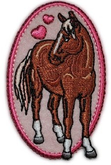 Pferd 4,4 cm * 6,8 cm Bügelbild Aufnäher Applikation rosa pink Herz Herzen