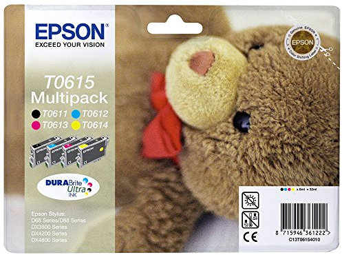 Epson Original C13T06154010 Teddybär, wisch- und wasserfeste Tinte (Multipack, 4-farbig) (CYMK)
