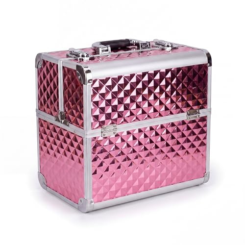 N&BF Professionell kosmetisk väska, stor i storlek 35 x 22 x 36 cm | robust nagelväska av aluminium | Skönhetsfodral med gott om lagringsutrymme | Uppfällbara fack fördelade på två våningar | lätt att