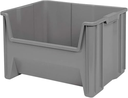 Akro-Mils 13017 Stak-N-Store slitstark stapelbar öppen frontförvaringslåda i plast, (35 cm x 50 cm x 30 cm x 30 cm x 12-1/2-tum), grå, (3-pack)