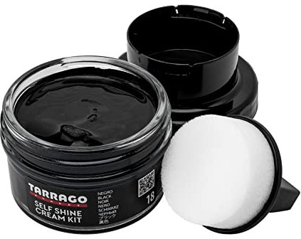 Tarrago | Kit Crema Self Shine 50 ml | Crema nutriente di cere naturali per lucidare la pelle, la pelle liscia, le calzature naturali o sintetiche | Con Spugna Applicatore (Nero 18)