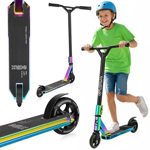 Stuntscooter für Kinder und Erwachsene, Stantroller mit ABEC 9 Kugellagern, Pro Tretroller für Stunts und Tricks, Klappbar Cityroller Ab 8 Jahre, Kinderroller und Erwachsenenroller, Neon Streetroller