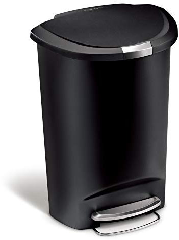 simplehuman CW1355 50L Semi-Round Kitchen Pedal Bin with Lid Lock, Silent Soft Close Lid, Strong Steel Pedal, Stay-Open Lid, Large Capacity, Black Plastic