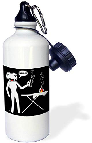 3dRose WARDROBE MALFUNCTION ironing hazard 2 on black Sports Water Bottle, 21 oz, White