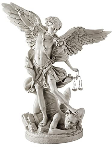 Design Toscano EU1850 St. Michael the Archangel Religious Statue, Gallery, 43 cm, Polyresin, Antique Stone,White