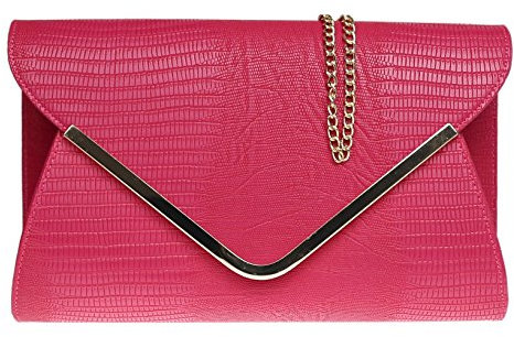 Womens Animal Print Envelope Evening Clutch Bag for Party Large Dark Rose