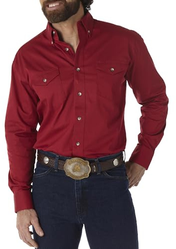 Wrangler Men's Painted Desert Two Pocket Long Sleeve Button Work Shirt SHIRT, Red, L
