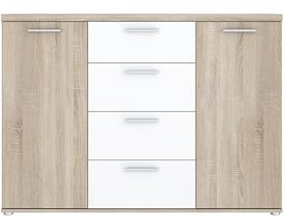 FORTE Winnie Kommode mit 2 Türen und 4 Schubladen, Holzwerkstoff, Sonoma Eiche / Weiß, B x H x T: 129,6 x 93 x 38 cm