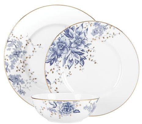 Lenox 852028 Garden Grove Service de table 3 pièces en céramique Blanc/bleu/doré
