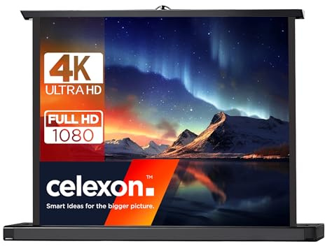 celexon Mini Professional Tisch-Leinwand 40 | 81x61 cm 4:3 | kleine, mobile 4K-Leinwand für unterwegs, schnell aufgebaut mit Teleskopstange | ideal mit Pico- Pocket- & Mini-Beamern