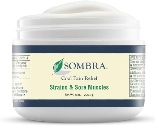Sombra Cool Pain Relief Gel Cold Pain Relief for Swelling, Growing Pains, Soreness, Post-Workout, Vegan Formula Free of Artificial Fragrances, Dyes, NSAID, Wax, Petroleum, Alcohol - 8oz Jar