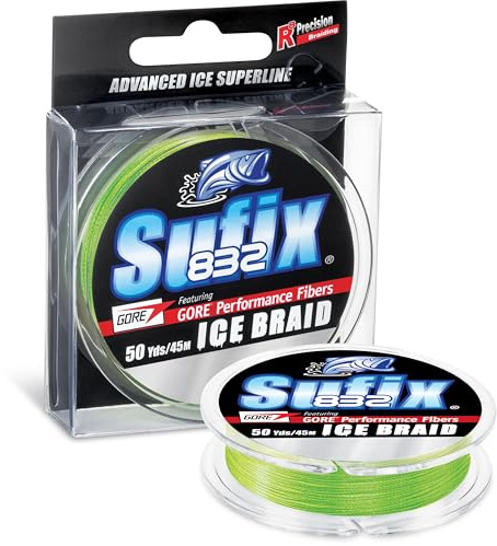 Sufix Advanced 832 Ice Braid Fishing Line, High-Strength, Low-Stretch Ice Fishing Braid for Extreme Cold Durability, 50 Yard Spool, 6 LB, Neon Lime