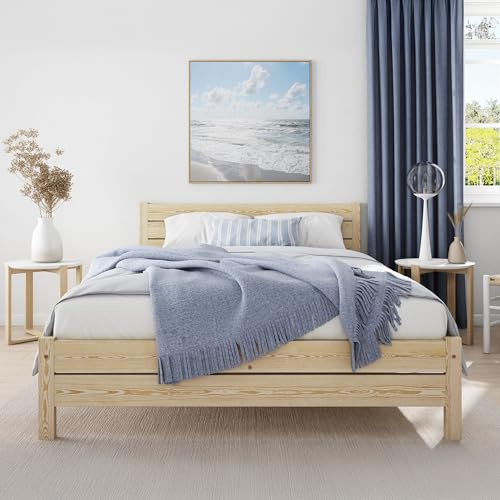 Nodax Double Bed Frame 4ft6 – Solid Pine Wooden Bed Frame for Adults, F3 Easy Assemble Bed with Sturdy Slats & Extra Four Supportive Legs, Comfortable Bedroom Furniture | (Pine)