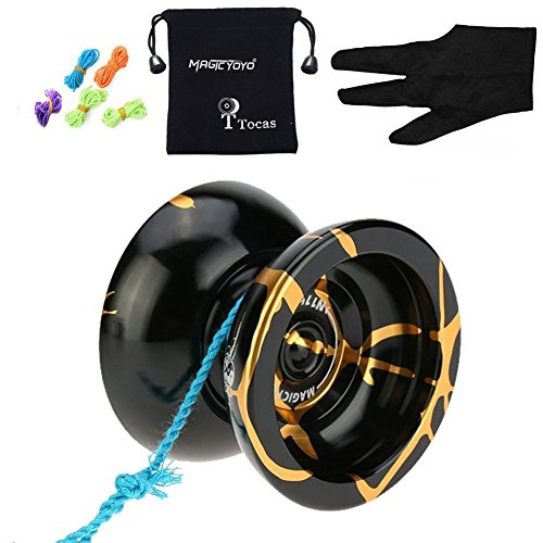 MAGICYOYO Yoyos Professional Magic Yoyo N11 Yo-yo no responde con Bolsa de Guantes y 12 Cuerdas de Juguete de Aluminio para niños Adultos, Negro y Dorado