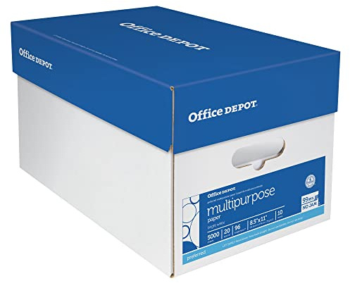 Office Depot® Multi-Use Printer & Copy Paper, 10 Reams, White, Letter (8.5 x 11), 5000 Sheets Per Case, 20 Lb, 96 Brig